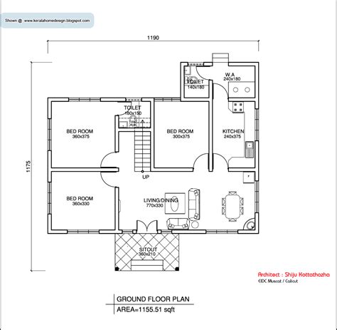 The floor plan is sketched in accordance with the kerala municipal building rule (kmbr) or kerala panchayat rules depending the first step in the construction phase is to build a strong foundation for the house. Kerala style single floor house plan - 1155 Sq. Ft ...