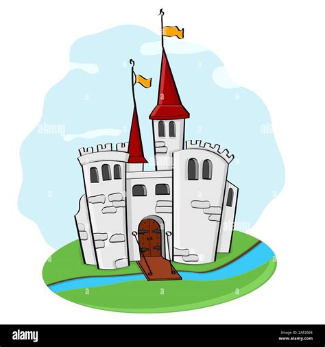 Castillo Medieval Color De Dibujos Animados Doodle Imagen Vector De