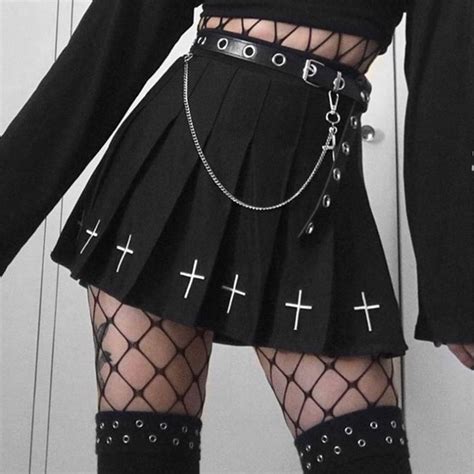 Black Skirt Gothic Dark 90s Vintage Emo Goth Skirt Harajuku High Waist