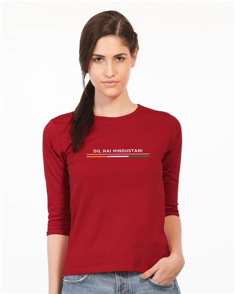buy dil hai hindustani women s 3 4 sleeve slim fit t shirt for women red online at bewakoof