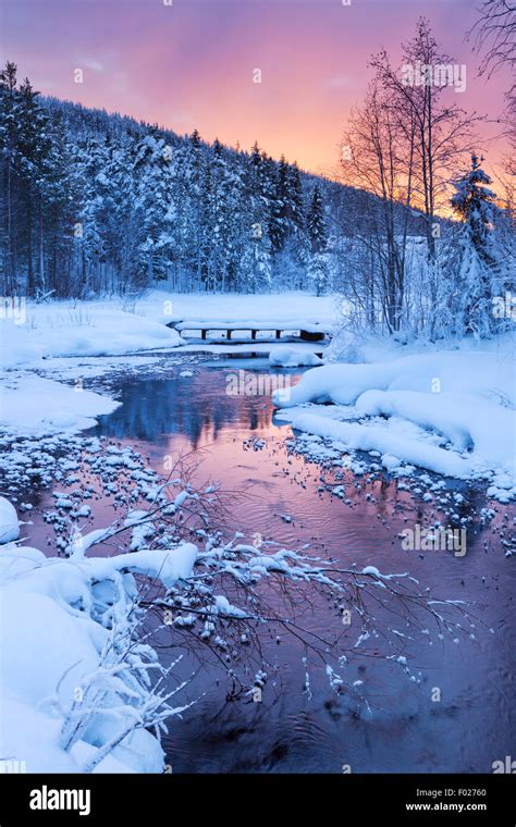 A Frozen River In A Wintry Landscape Photographed Near Levi In Finnish