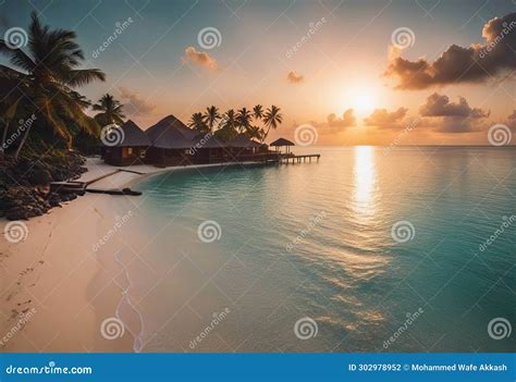 Sunrise Behind A Tropical Island In The Maldives Stock Photobeach