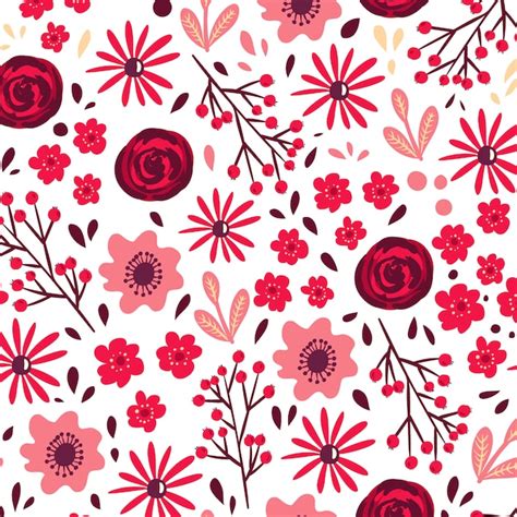 Free Vector Red Floral Seamless Pattern
