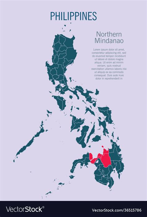 Philippines Map And Region Northern Mindanao Asia Vector Image