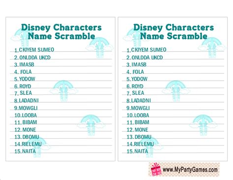 Free Printable Famous Disney Characters Name Scramble Puzzle Disney