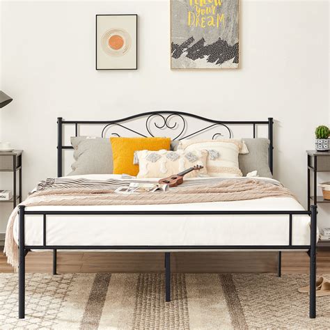Vecelo Queen Size Metal Platform Bed Frame Box Spring Replacement With