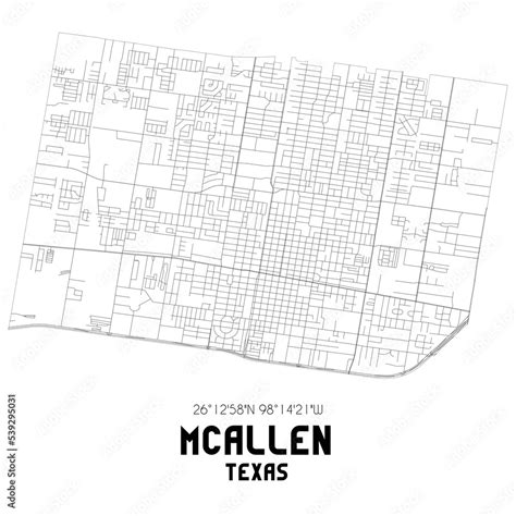 Mcallen Texas Us Street Map With Black And White Lines Stock