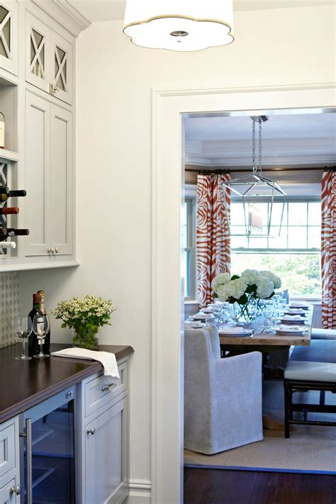 Neutral Transitional Butlers Pantry With View Of Dining