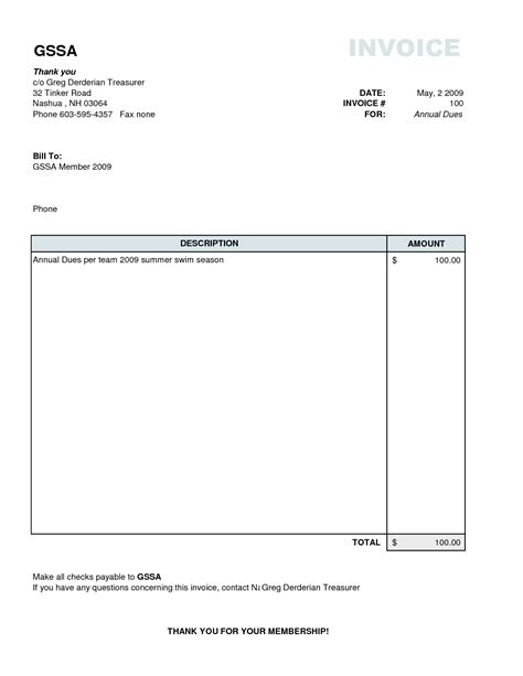 Printable Downloadable Simple Invoice Template Printable Templates