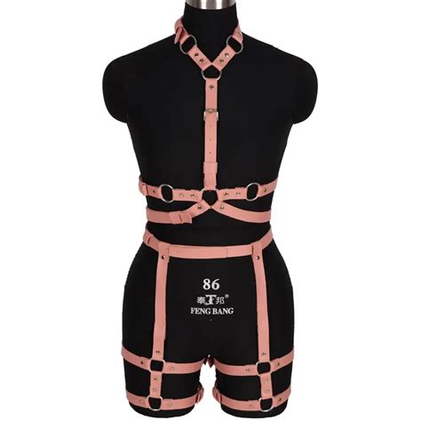 goth pink leather harness belts ring bondage waist dance rave full body garter belt sexy cage