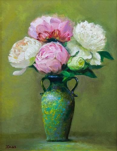 Daily Paintworks Vase With Pink And White Peonies Original Fine