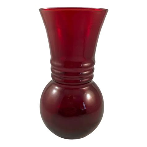 Vintage Anchor Hocking Depression Glass Vase Royal Ruby Red Harding