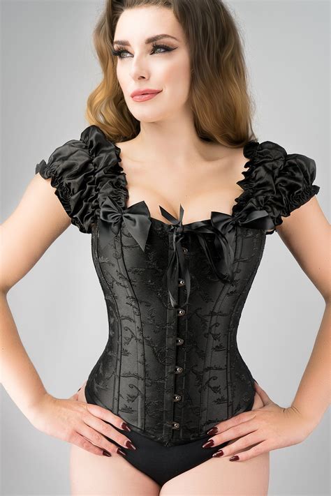 Black Overbust With Ruched Sleeves And Bows Corset Fashion Overbust