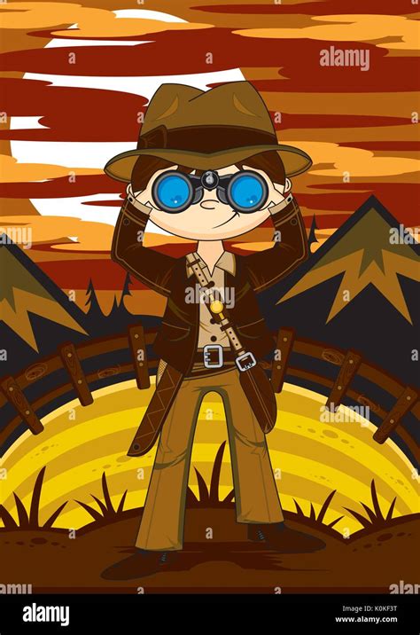 Cute Cartoon Explorer Character With Binoculars Illustration Stock