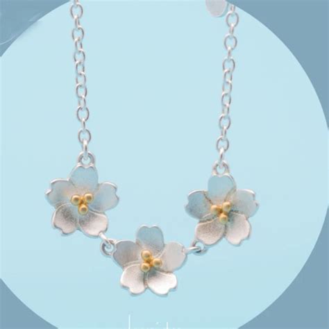 925 Sterling Silver Sakura Flower Necklace Silver Chain Short Necklaces