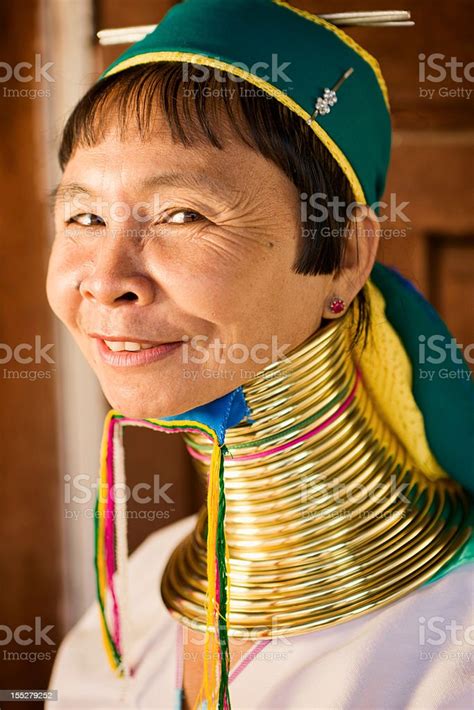 Portrait Of Woman From Long Neck Padaung Tribe Myanmar Stock Photo