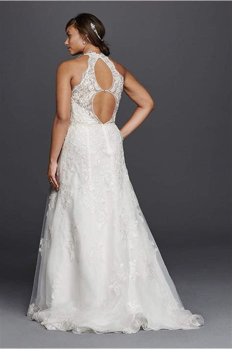 Jewel Lace Plus Size Halter Wedding Dress Davids Bridal Wedding