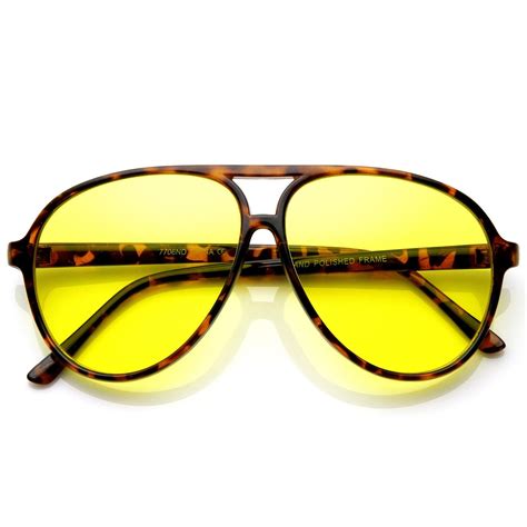 Retro 1980s Aviator Yellow Driving Lens Sunglasses Zerouv