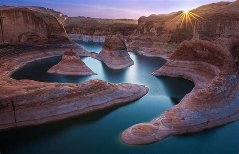 Sunrise Canyon Utah River Desert Sun Rays Water Nature