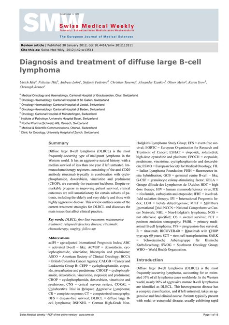 Pdf Diagnosis And Treatment Of Diffuse Large B Cell Lymphoma