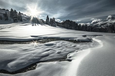 Nature Landscape Winter Frost Clouds Switzerland Graubünden