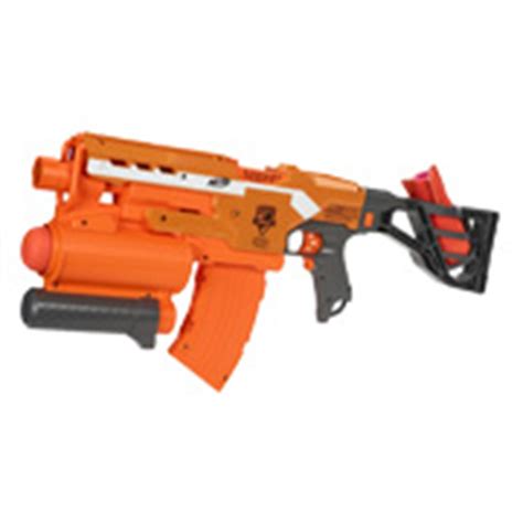 The longshot is a bolt action, clip fed blaster, which has double trigger placement allowing you to blast your way. Nerf N-Strike Elite Demolisher
