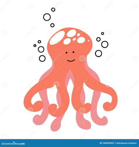 Cute Smiling Octopus Hand Drawn In Doodle Style Stock Vector