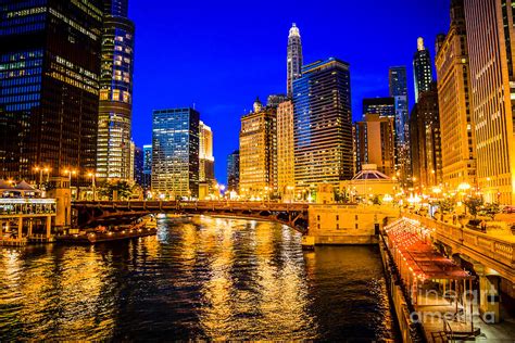 Chicago River Buildings At Night Picture Photograph By Paul Velgos Pixels