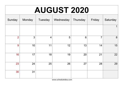 Free Printable August 2020 Calendar Pdf Word Excel