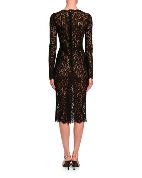 Dolceandgabbana Classic Sheer Lace Long Sleeve Midi Dress Neiman Marcus