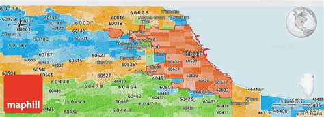 Political Shades Panoramic Map Of Zip Codes Starting With 606