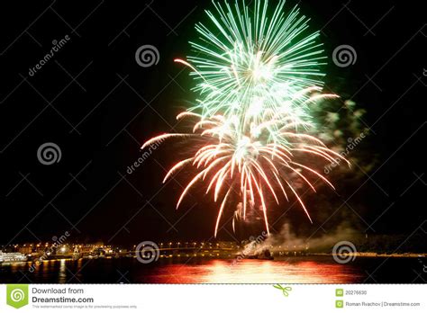 Beautiful Colorful Fireworks In Night Sky Stock Photo
