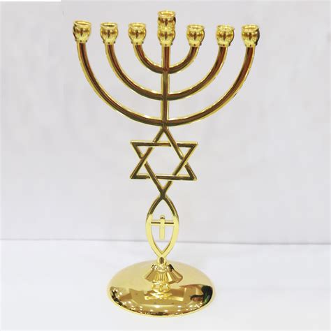 Traditional jewish menorah for hanukkah celebration. Menorah with Star of David + Fish - Three Arches 2