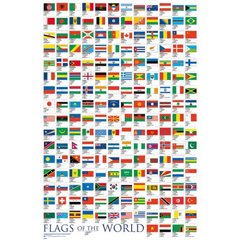 Flags Of The World Wall Chart Poster 24x36 Inch Inch