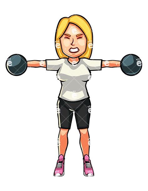A Blonde Woman Exercising With Dumbbells Cartoon Vector Clipart