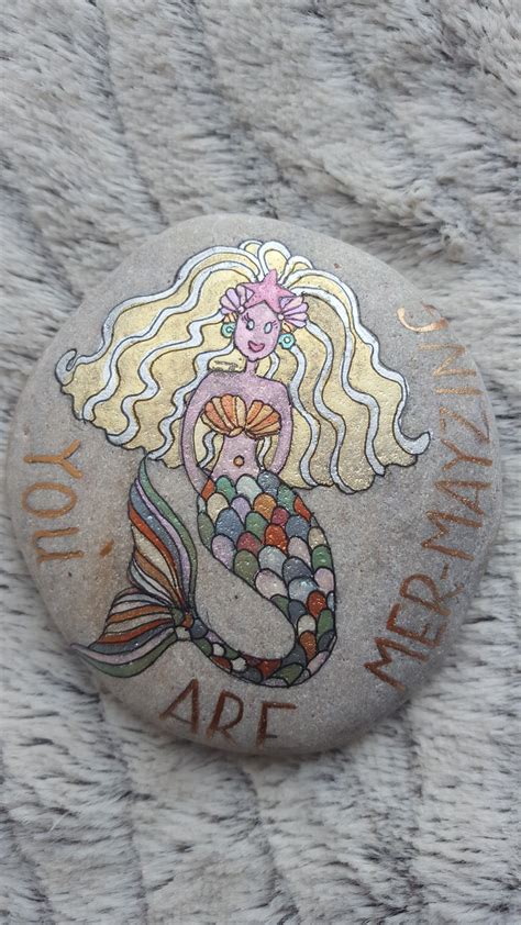 Mermaid By Me Andrea At Calicocuts Stone Painting Painted Rocks Mermaid