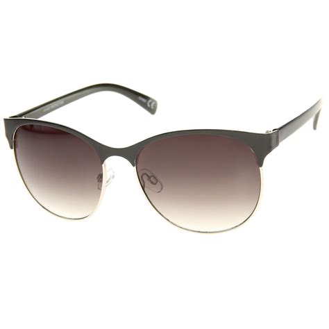 Women S Fashion Two Toned Tinted Lens Half Frame Round Sunglasses 55mm Sunglass La