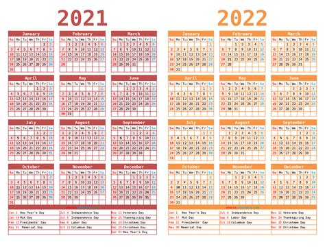 2021 And 2022 Printable Two Year Calendar 12 Templates