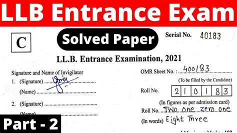 Llb Entrance Exam Paper 2021 Part 2 Llb Entrance Exam Previous Year