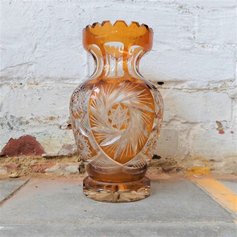 Vintage Amber Coloured Bohemian Vase Bold Design