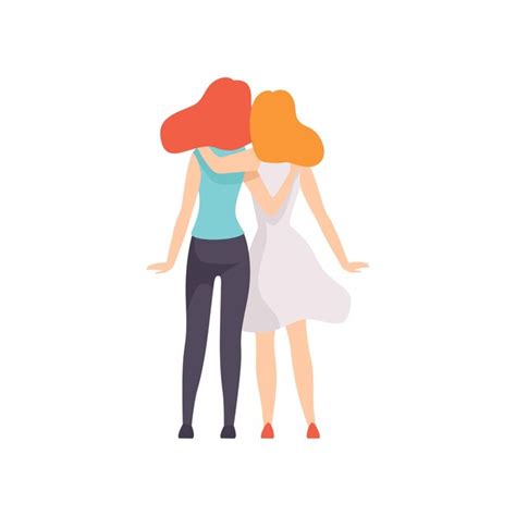 Premium Vector Two Beautiful Women Friends Hugging Standing Together