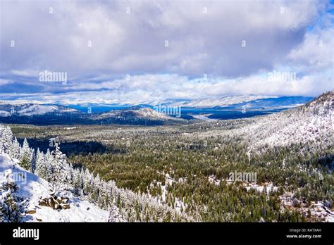 Aerial View Of Lake Tahoe Area On A Stormy Day Sierra Mountains
