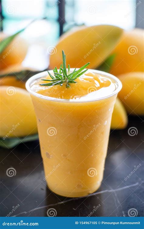 Sweet Mango Smoothie In Plastic Glass Stock Image Image Of Diet