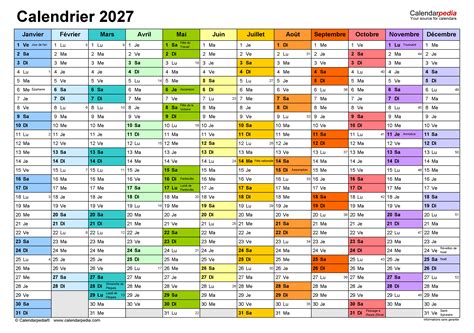 Calendrier 2027 Excel Word Et Pdf Calendarpedia