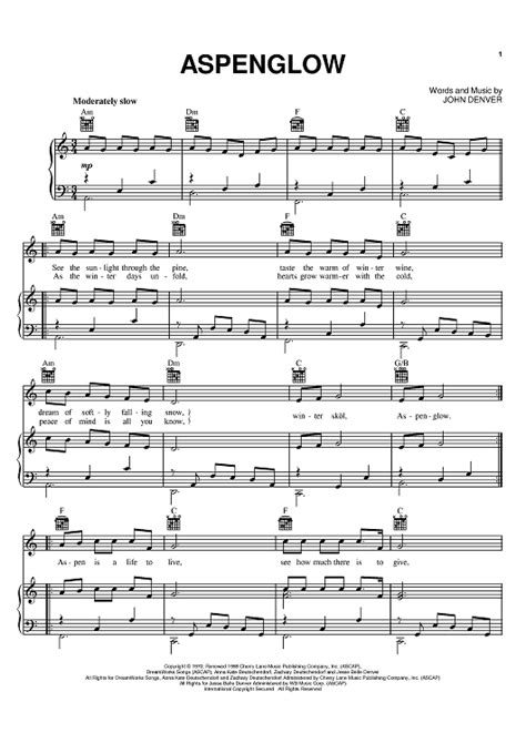 Aspenglow Sheet Music By John Denver For Pianovocalchords Sheet