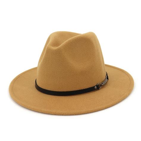ショップ Gemvie Mens Womens Wide Brim Wool Fedora Hat With Band Gents