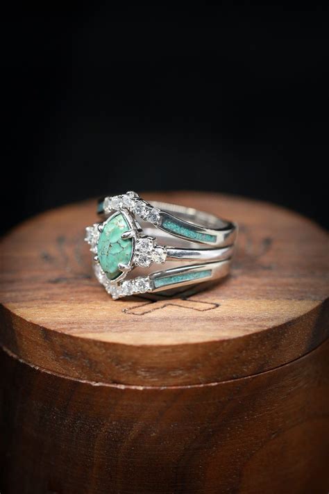 Turquoise Ring Engagement 14k White Gold Engagement Rings Halo