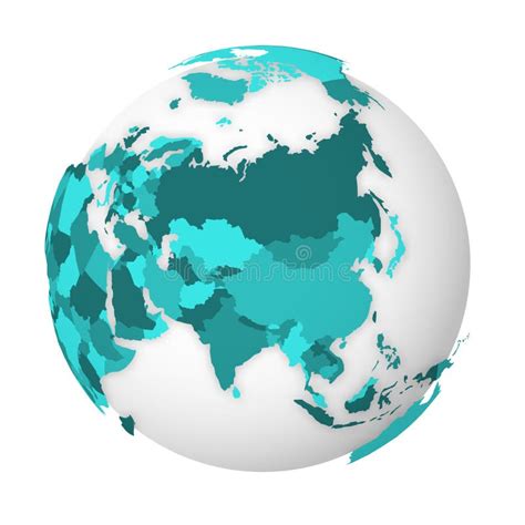Blank Political Map Of Asia 3d Earth Globe With Turquoise Blue Map