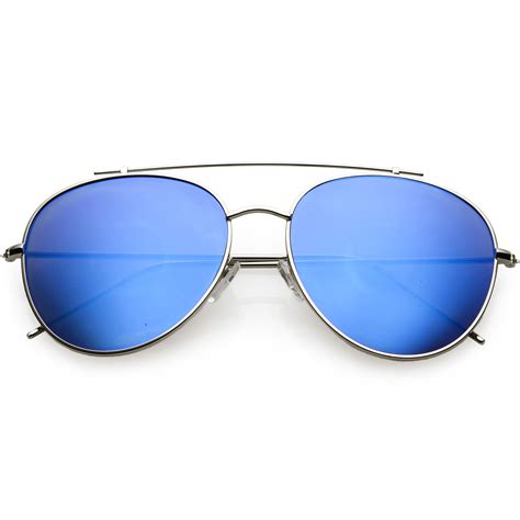 Sunglass La Oversize Metal Aviator Sunglasses Mirrored Round Lens 60mm Silver Blue Mirror