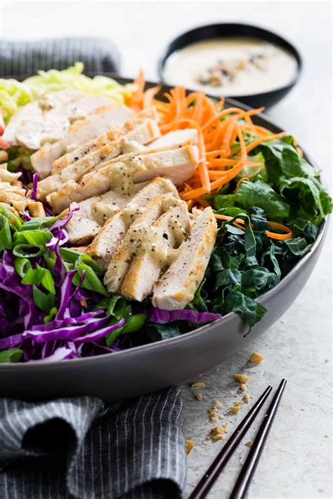 This dressing is made from garlic, grated ginger, brown sugar, sesame oil, soy sauce, white vinegar, and canola oil. Asian Chicken Salad with Ginger Sesame Dressing | Recipe ...